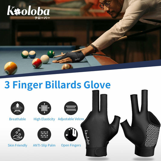 Kooloba Pool Glove Left Hand 3 Finger Snooker Billiards Adjustable Velcro Blue M