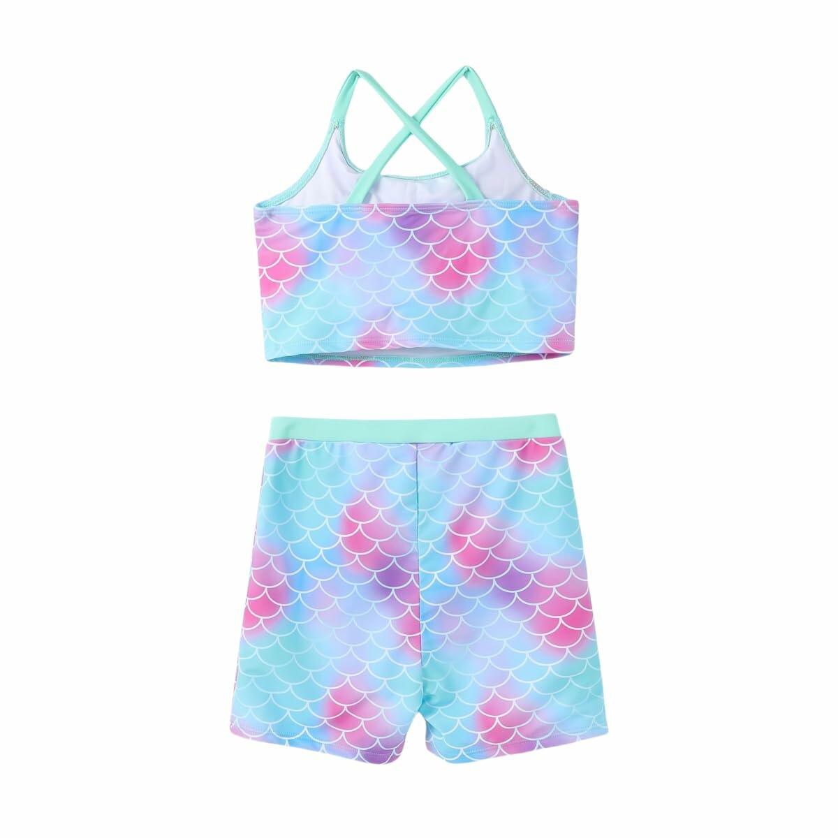 PATPAT Girls 2-Piece Tankini Swimsuit Set Light Green Fish Mermaid Size 6-7