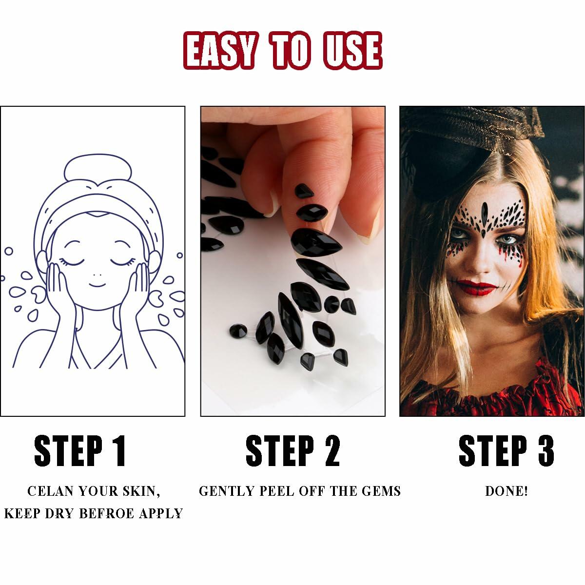 Bowitzki Face Jewels Halloween Rhinestone Stickers Self Adhesive Crystal B