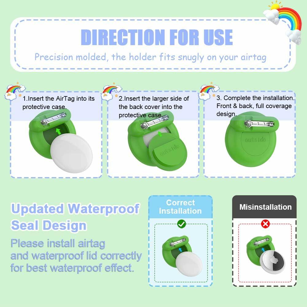 BIQIRE 2-Pack Airtag Pin Holder Kids Waterproof Case Avocado & Dinosaur