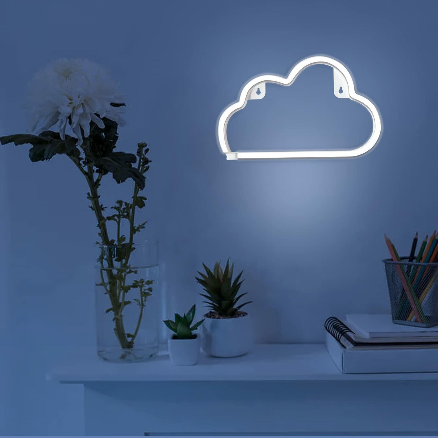 [Like New] BerniceKelly Cloud Neon Signs LED Wall Decor Battery USB Powered White