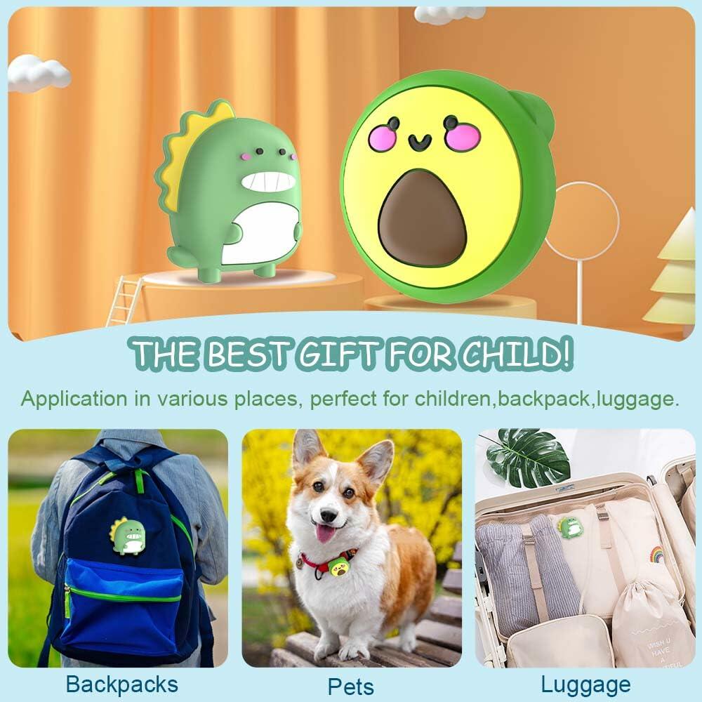 BIQIRE 2-Pack Airtag Pin Holder Kids Waterproof Case Avocado & Dinosaur