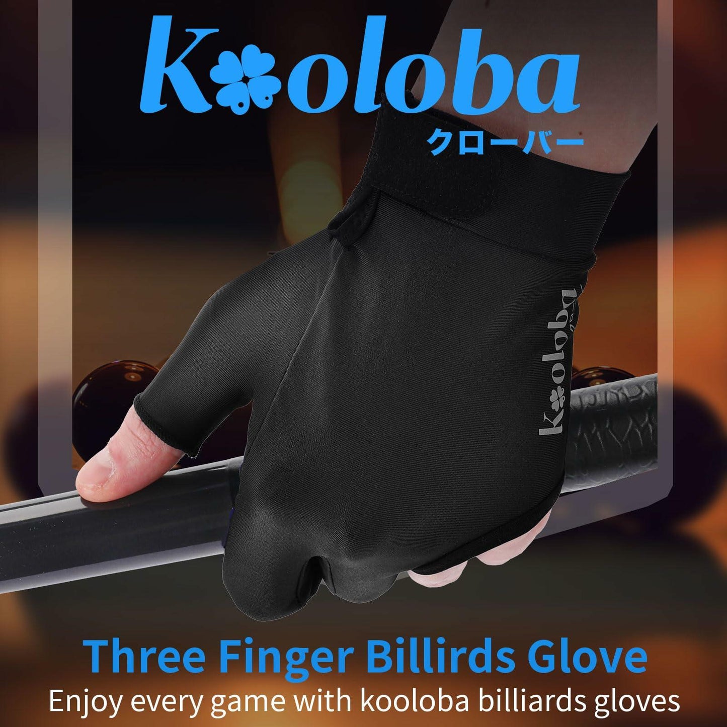 Kooloba Pool Glove Left Hand 3 Finger Snooker Billiards Adjustable Velcro Blue M