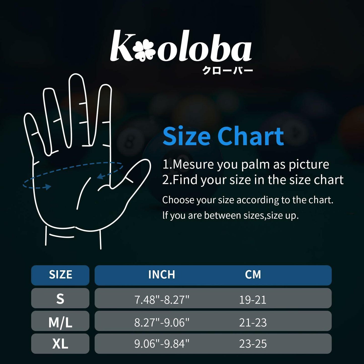 Kooloba Pool Glove Left Hand 3 Finger Snooker Billiards Adjustable Velcro Blue M