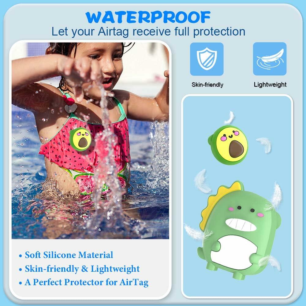 BIQIRE 2-Pack Airtag Pin Holder Kids Waterproof Case Avocado & Dinosaur
