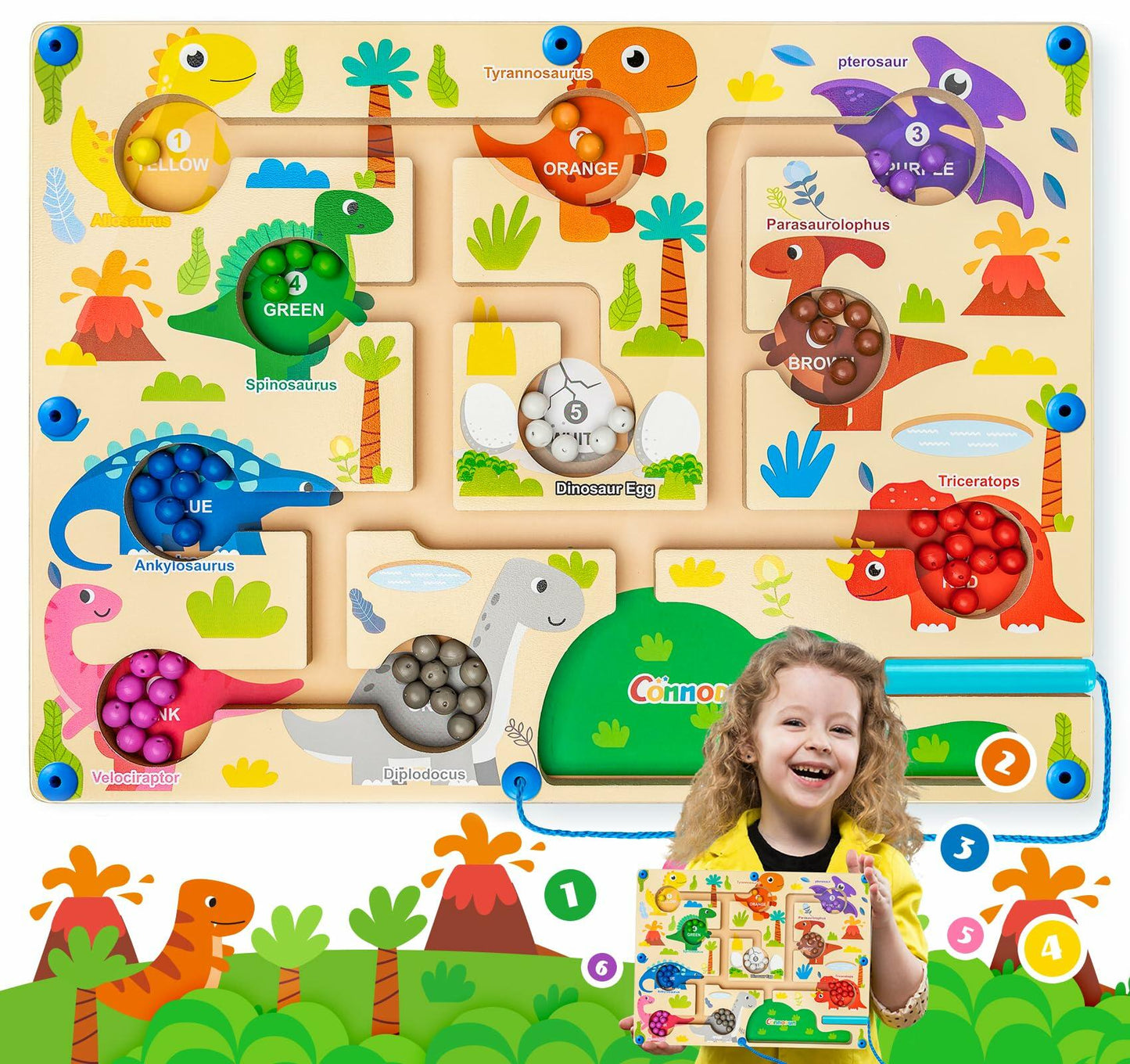 Commodum Magnetic Dinosaur Number Maze Wooden Puzzle Toddler Toy 3-5 Years