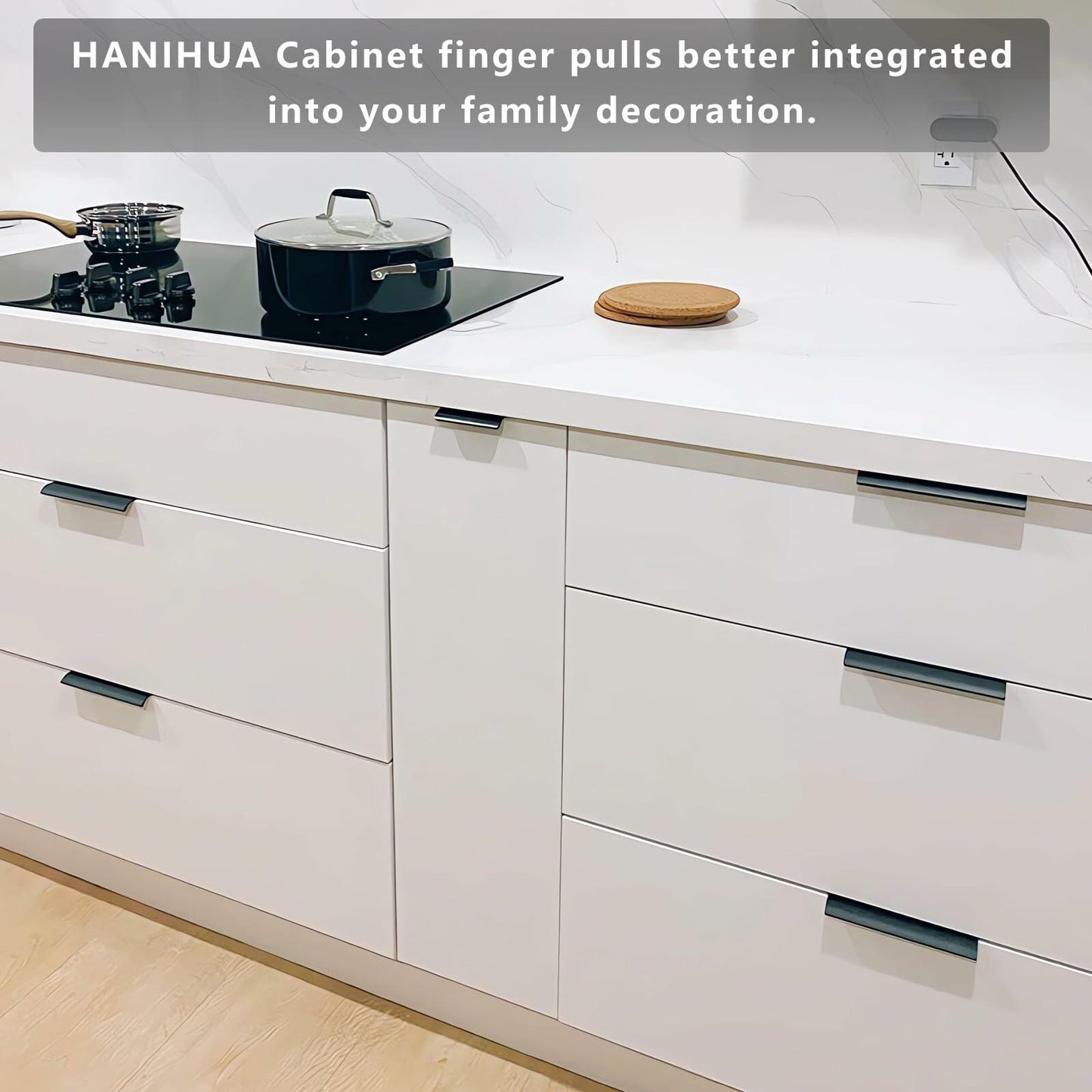 HANIHUA 10 Pcs Black Finger Pulls Drawer Handles 3.15in Aluminum