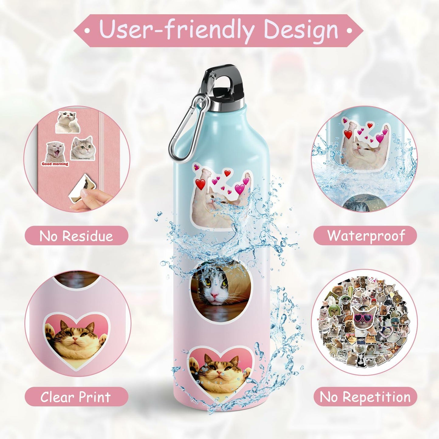 GizmoBox 100pcs Cute Cat Meme Stickers Waterproof Vinyl Decals for Laptop Kids