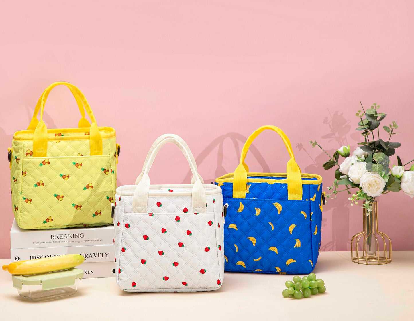 TuErCao Pineapple Insulated Lunch Box Small Portable Lightweight Nylon