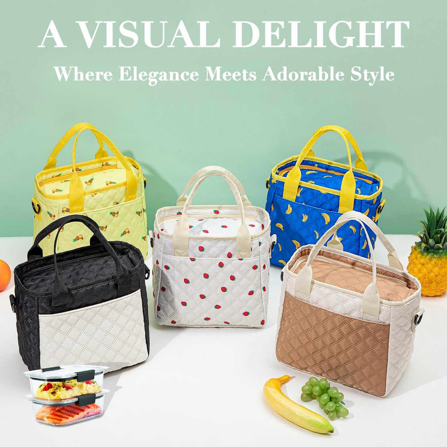 TuErCao Pineapple Insulated Lunch Box Small Portable Lightweight Nylon