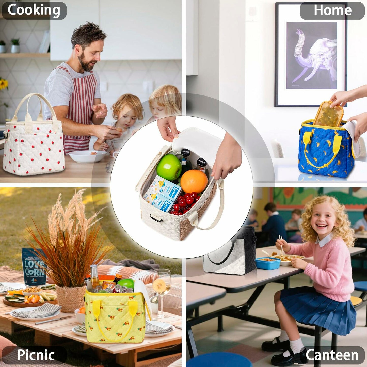 TuErCao Pineapple Insulated Lunch Box Small Portable Lightweight Nylon