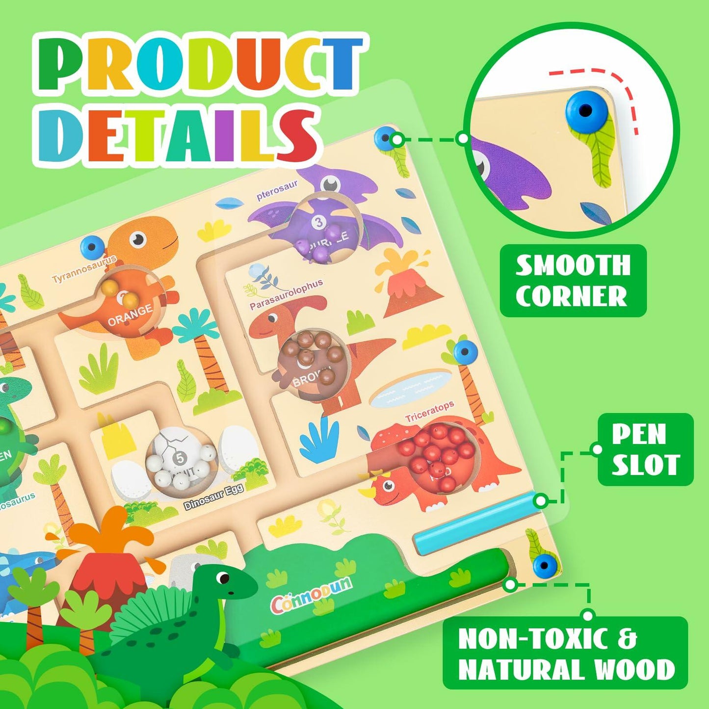 Commodum Magnetic Dinosaur Number Maze Wooden Puzzle Toddler Toy 3-5 Years