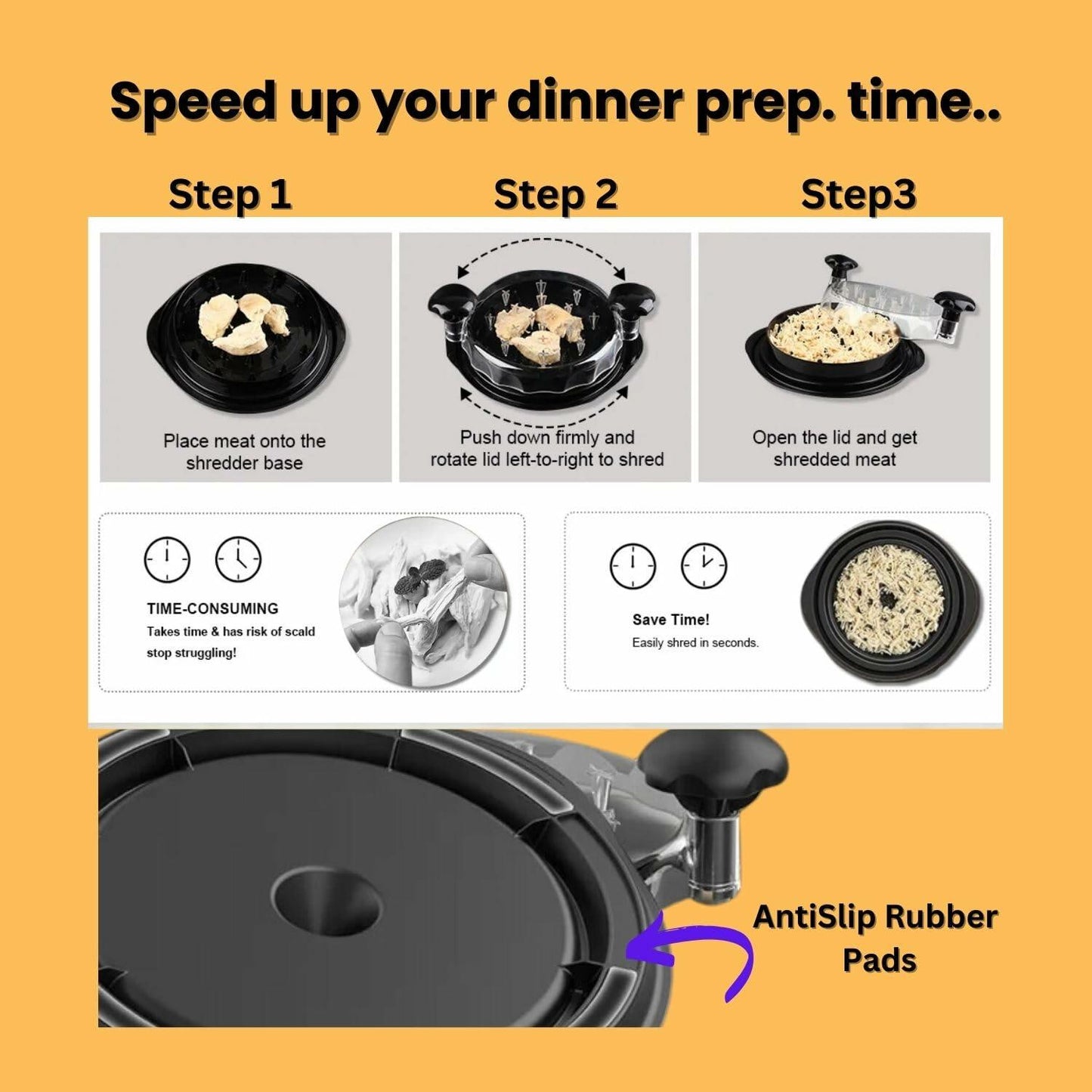 [Like New] CasaFusion Chicken Shredder with Cleaning Brush, Transparent Lid, Anti-Slip Base