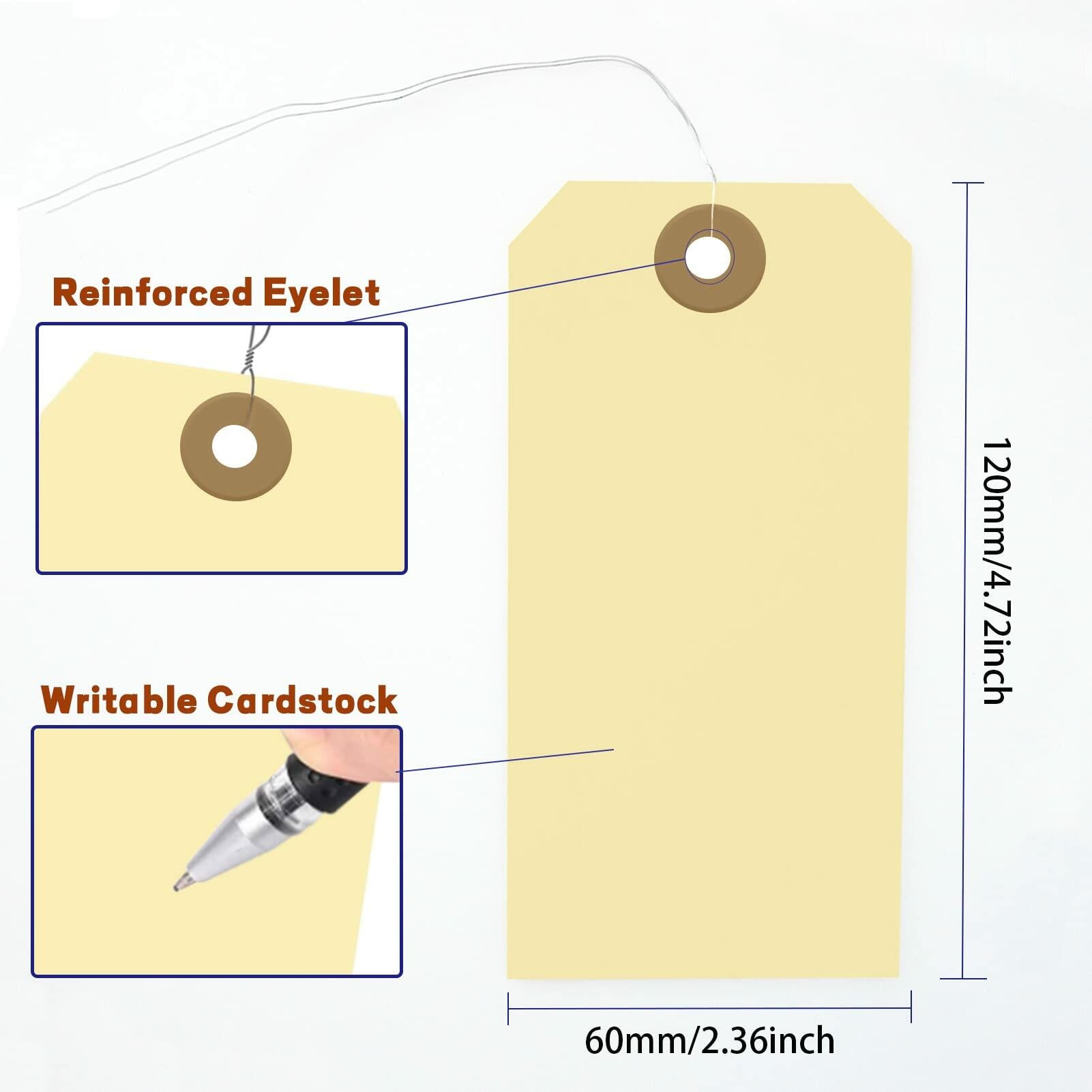 180 Blank Hang Tags 4.75x2.38in with Metal Wire Reinforced Hole for Jewelry