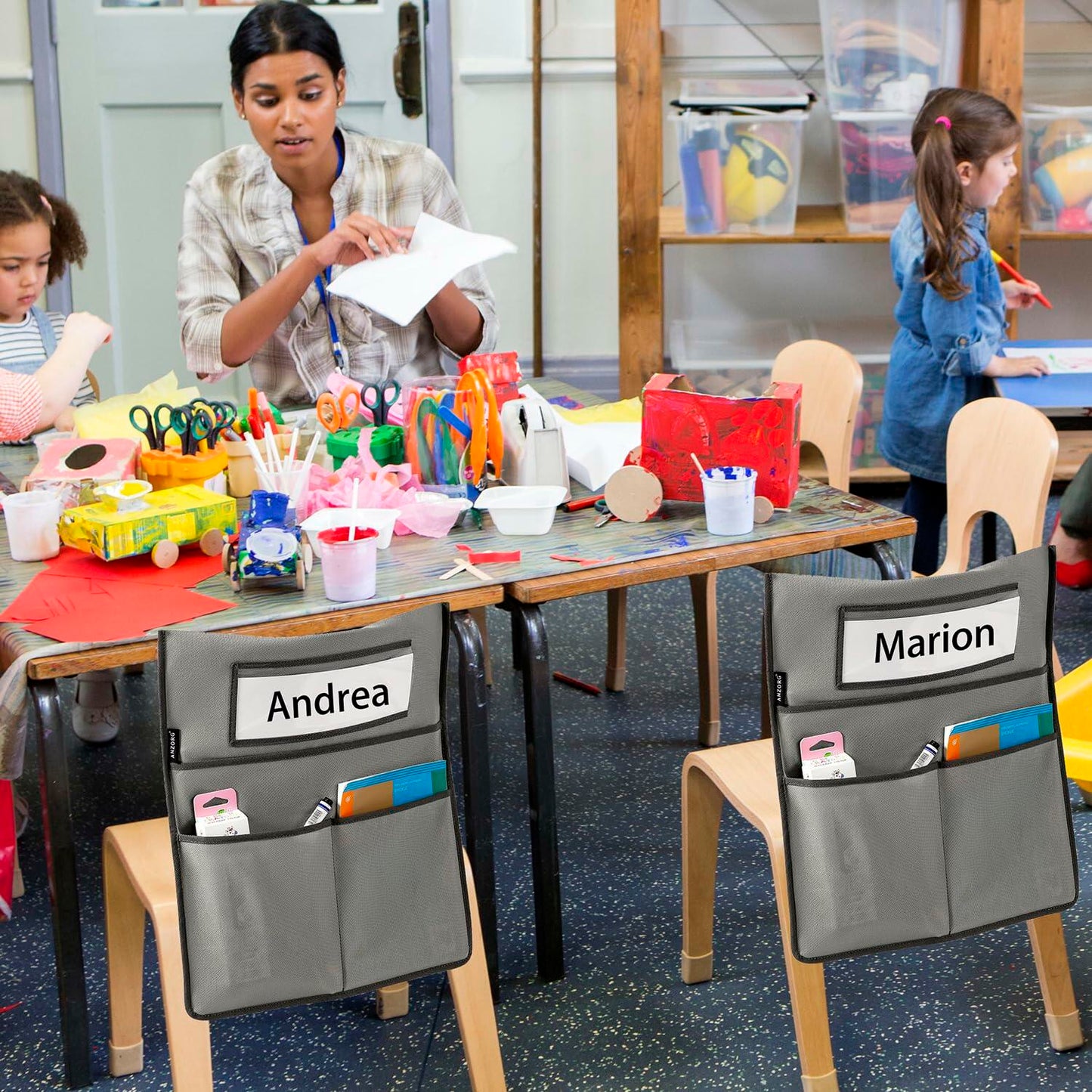 ANZORG Chairback Buddy Pocket Chart Classroom Organizer Grey 12 Pack