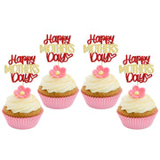 Ephlyn 24pcs Mother’s Day Cupcake Toppers Glitter Butterfly Pink Cake Decor