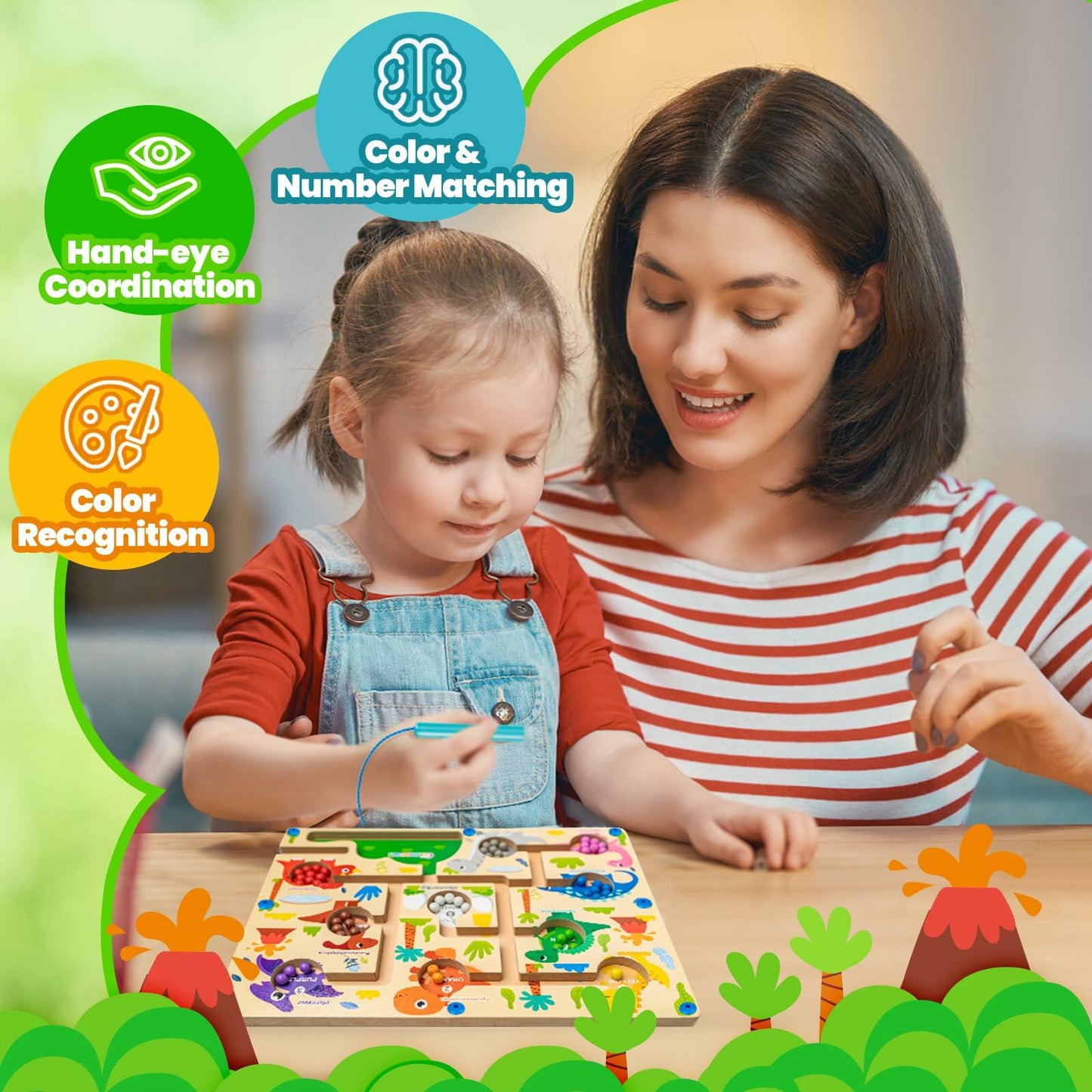 Commodum Magnetic Dinosaur Number Maze Wooden Puzzle Toddler Toy 3-5 Years