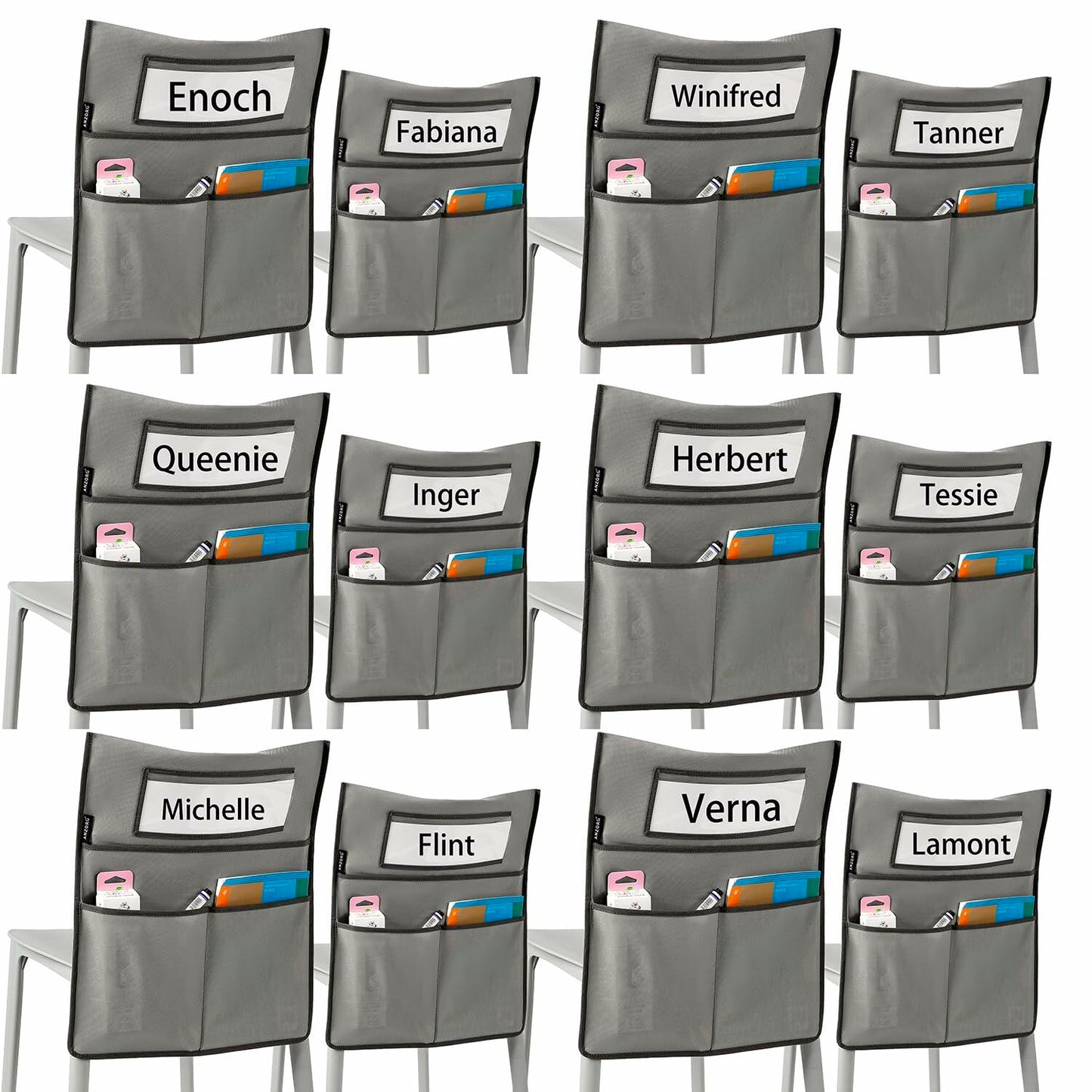 ANZORG Chairback Buddy Pocket Chart Classroom Organizer Grey 12 Pack