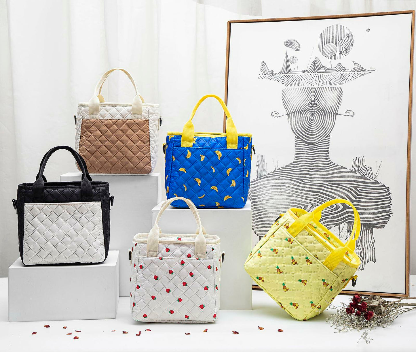 TuErCao Pineapple Insulated Lunch Box Small Portable Lightweight Nylon