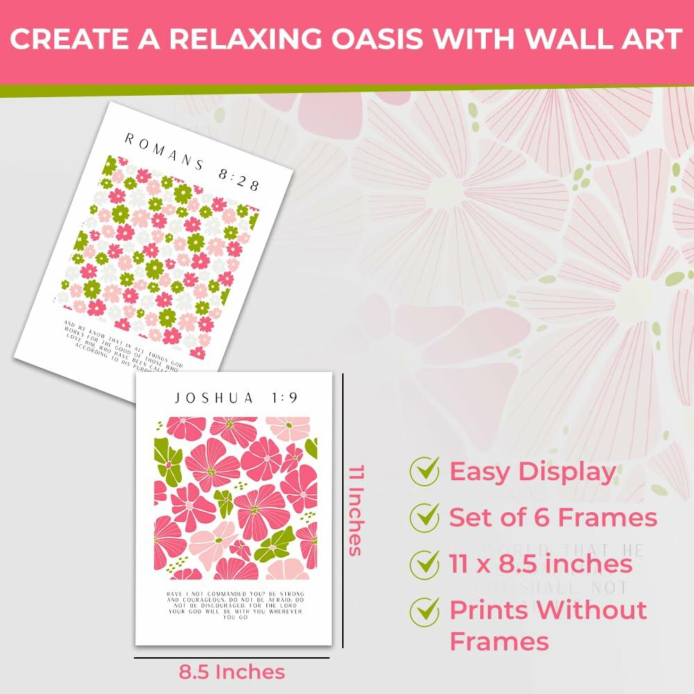 bqw Floral Bible Verse Wall Art Set of 6 Unframed 11x8.5 Scripture Prints