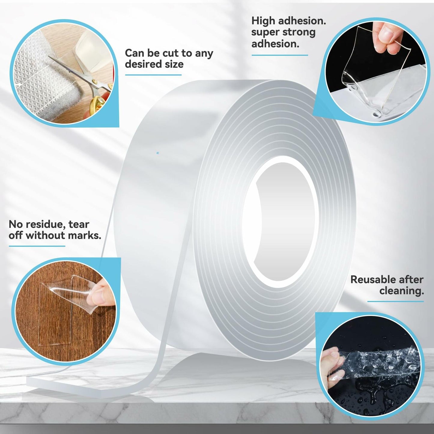 Lahedomege Strong Heavy Duty Double Sided Tape 9.84FT 1.18" Wide