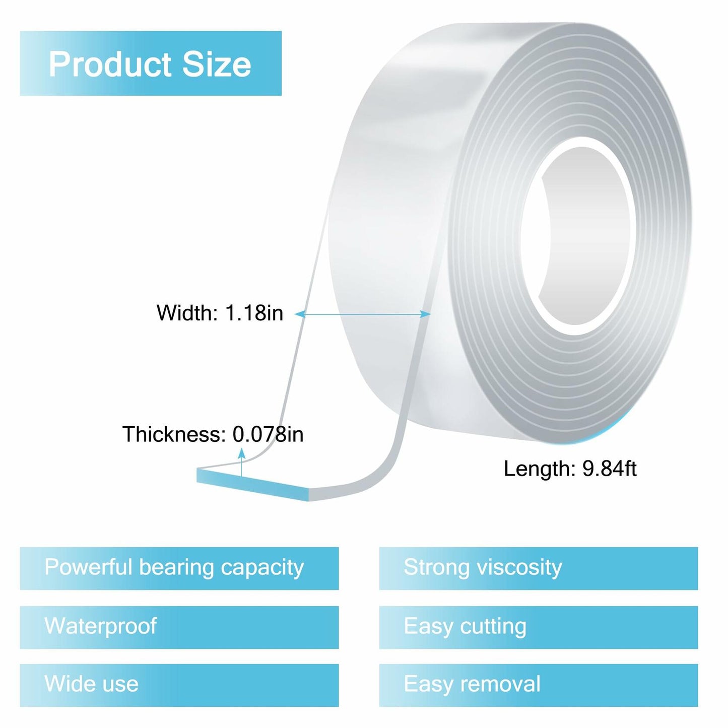 Lahedomege Strong Heavy Duty Double Sided Tape 9.84FT 1.18" Wide