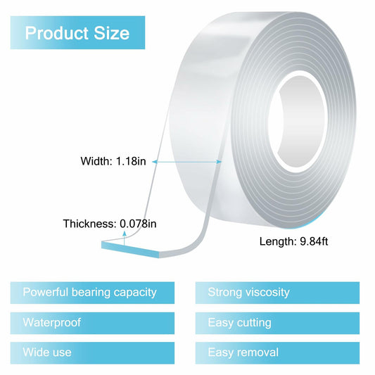 Lahedomege Strong Heavy Duty Double Sided Tape 9.84FT 1.18" Wide