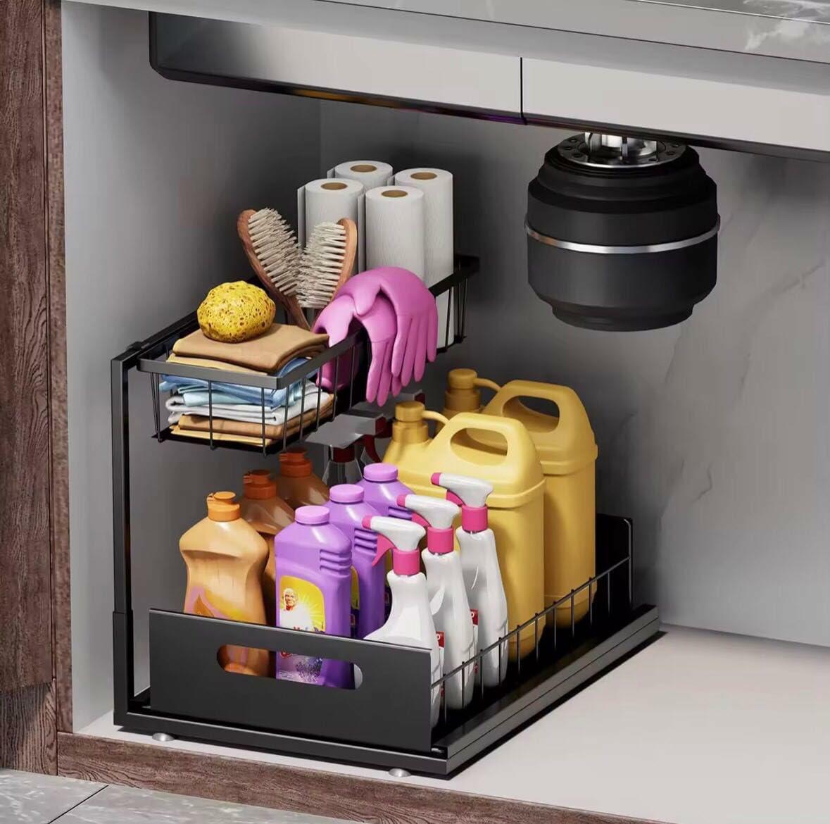 [Like New] NGR Under Sink Organizer Cabinet Storage Shelf Black 14.2x10.6x11in