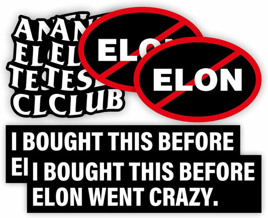 Generic 6PCS Waterproof Elliptical No Elon Window Bumper Stickers Black White