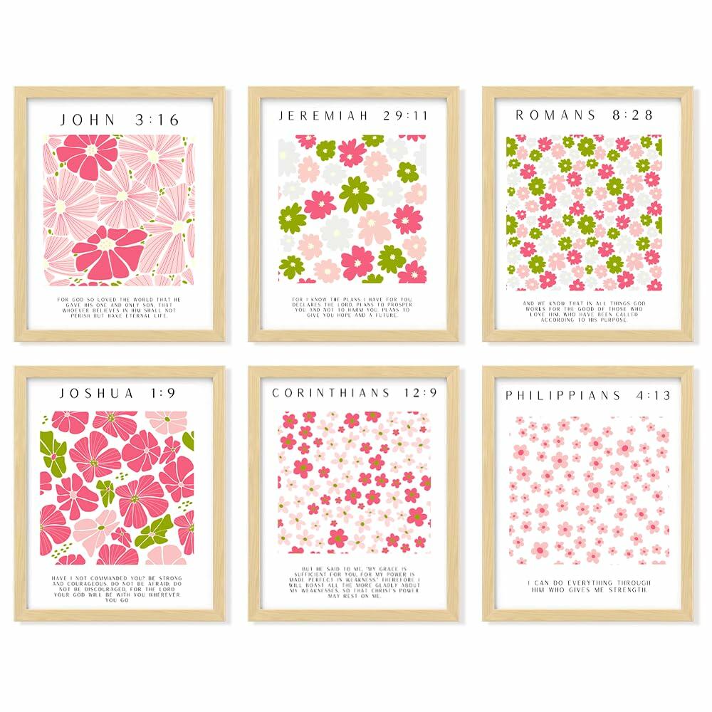 bqw Floral Bible Verse Wall Art Set of 6 Unframed 11x8.5 Scripture Prints