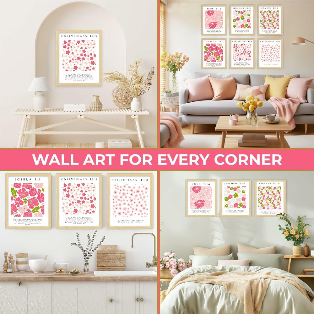bqw Floral Bible Verse Wall Art Set of 6 Unframed 11x8.5 Scripture Prints