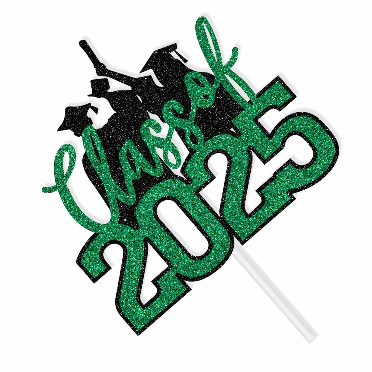 RLXPT Class of 2025 Cake Topper Graduation Party Decor Black Green Glitter