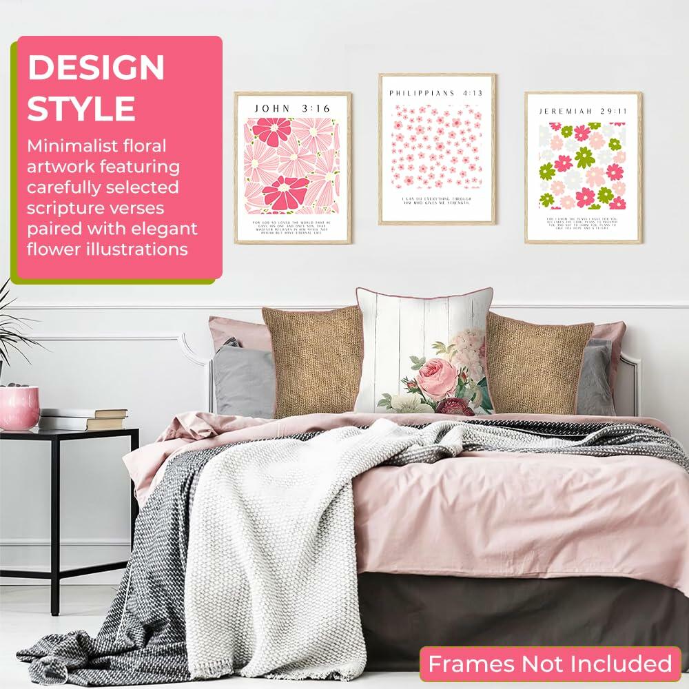 bqw Floral Bible Verse Wall Art Set of 6 Unframed 11x8.5 Scripture Prints