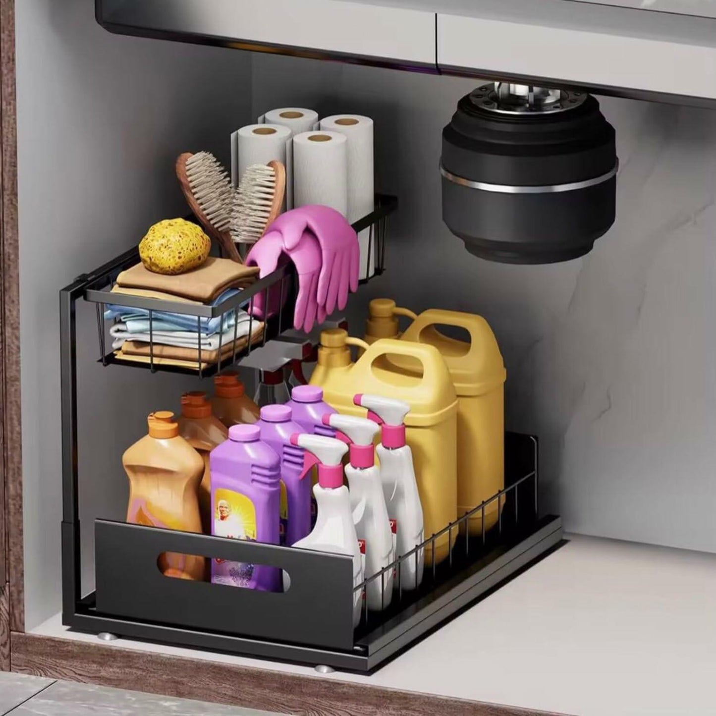 [Like New] NGR Under Sink Organizer Cabinet Storage Shelf Black 14.2x10.6x11in