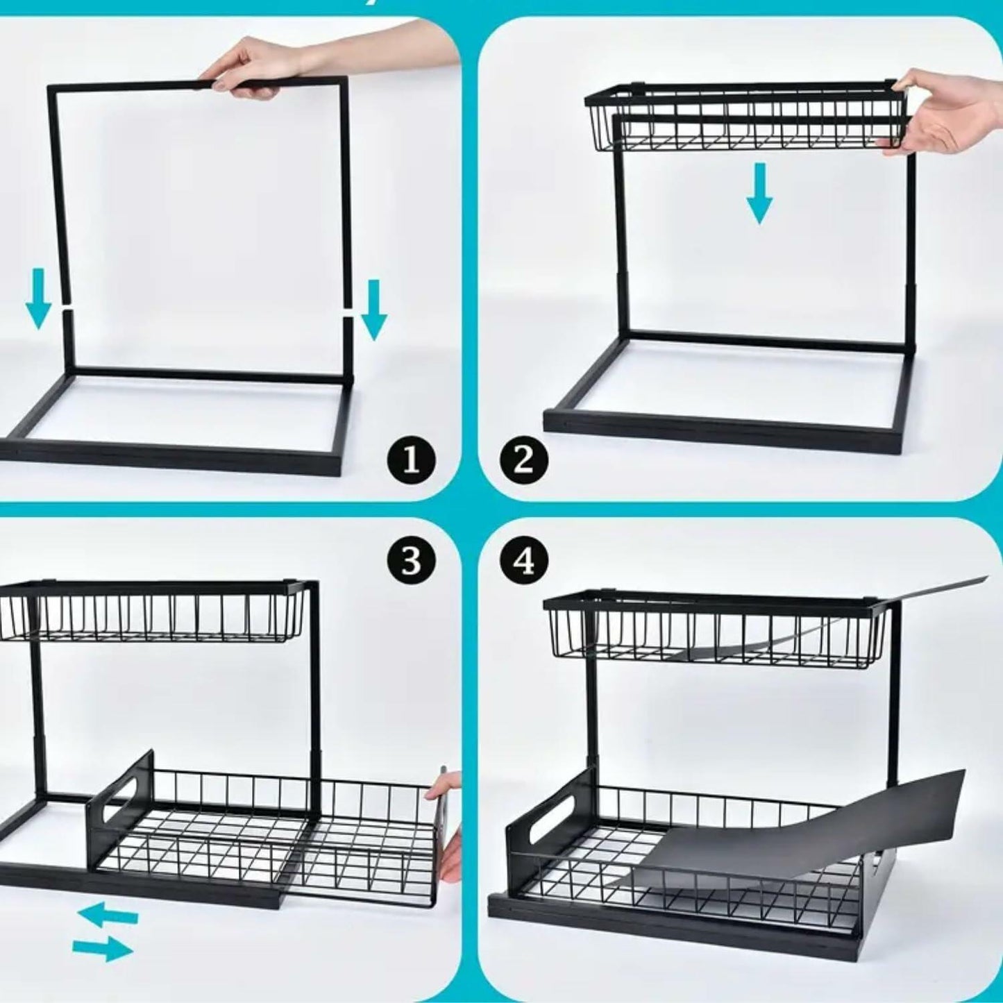 [Like New] NGR Under Sink Organizer Cabinet Storage Shelf Black 14.2x10.6x11in