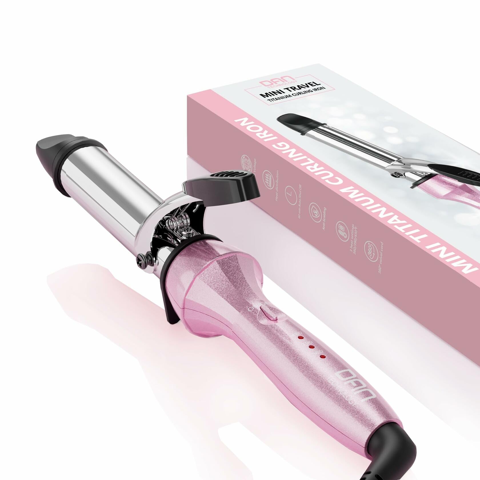 [Like New] DAN Technology 1" Dual Voltage Curling Iron Travel Hair Curler Pink Size 1 inch