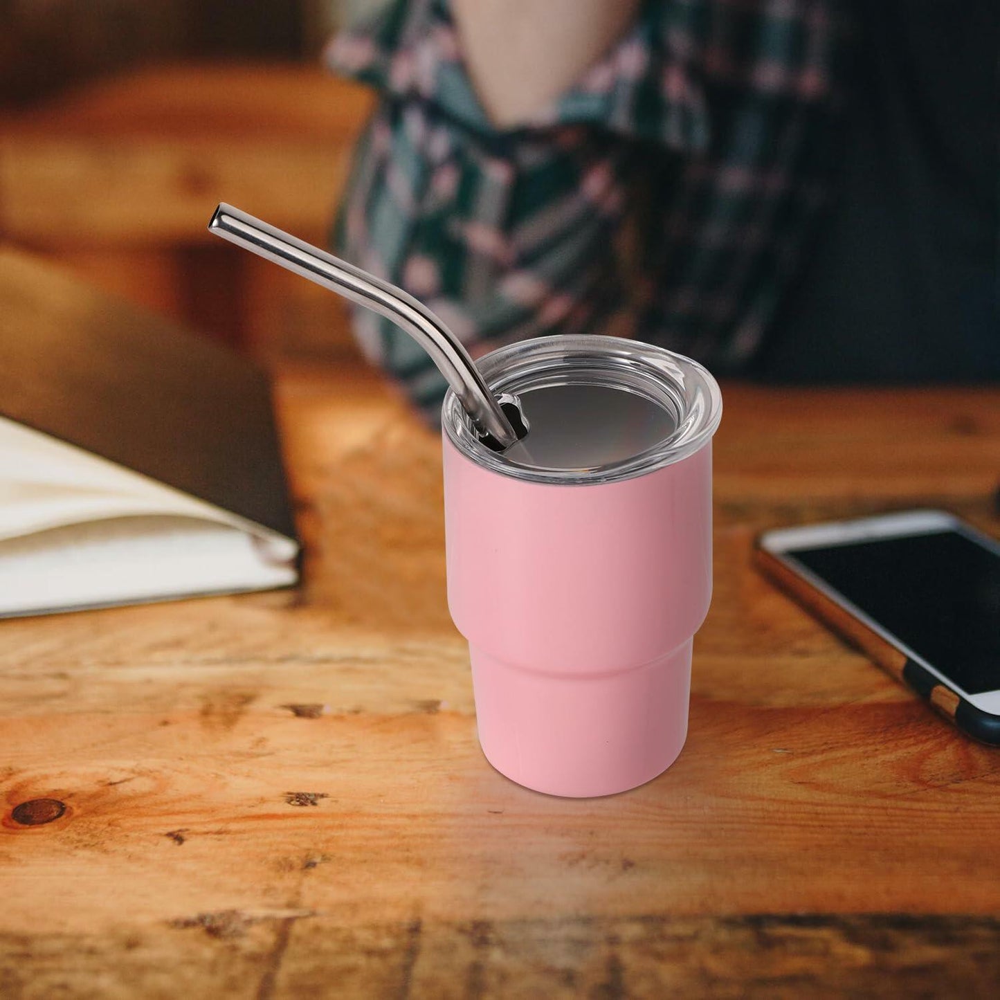 SAVITA Mini Tumbler Shot Glass Set 3oz Pink Stainless Steel with Lids Straw