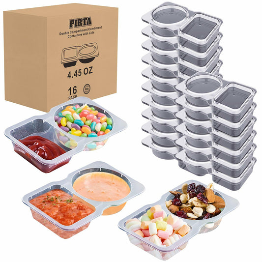 [Like New] PIRTA Double Compartment Condiment Containers with Lids 16 PCS Plastic