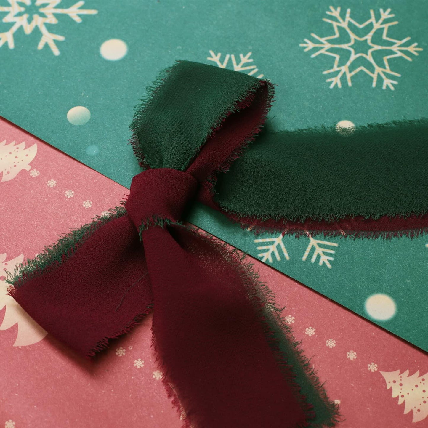 SIMISI RIBBON Christmas Chiffon Silk Ribbon 1.5'' 5 Yards x4 Rolls Green Red