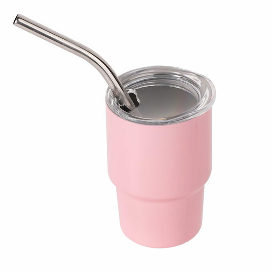 SAVITA Mini Tumbler Shot Glass Set 3oz Pink Stainless Steel with Lids Straw
