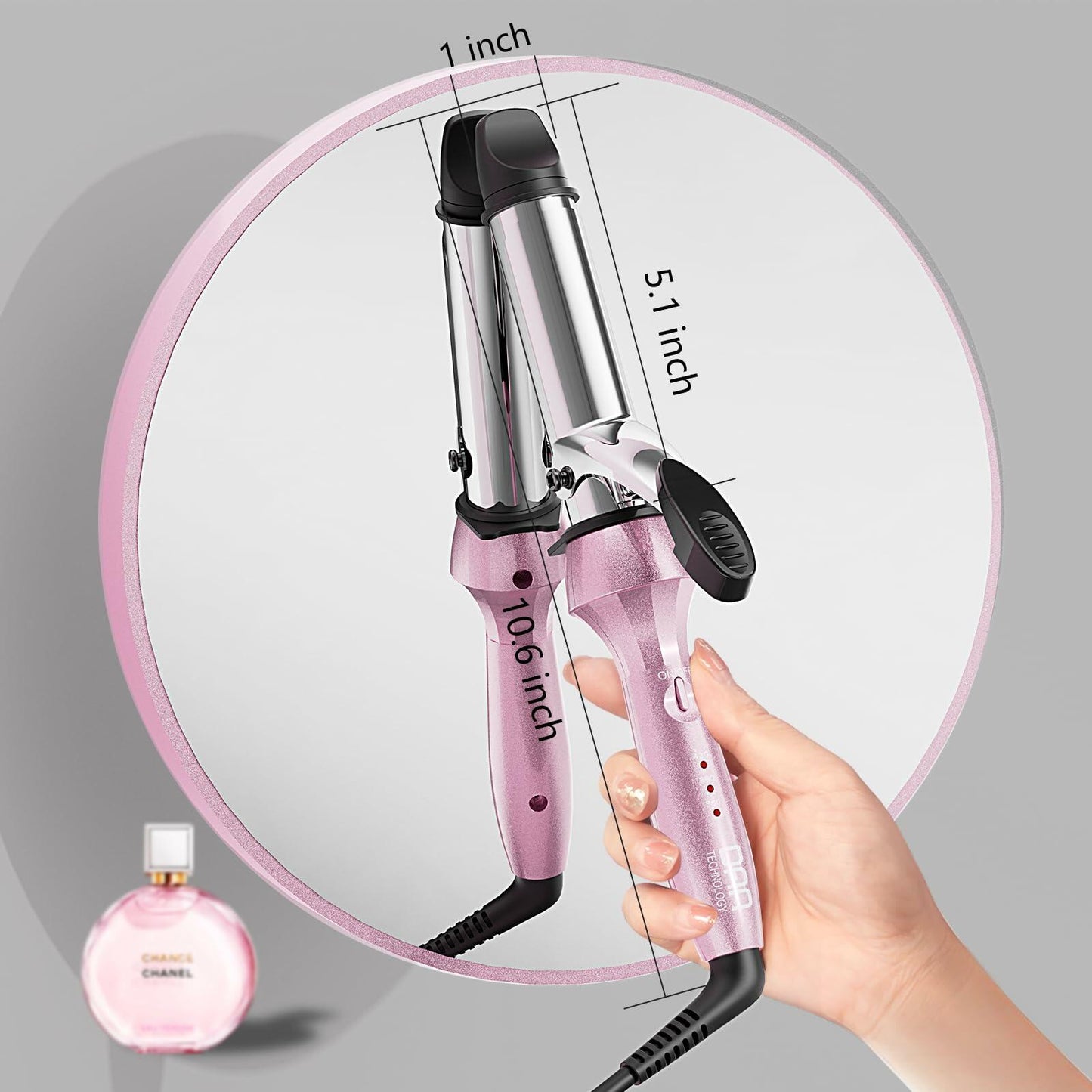 [Like New] DAN Technology 1" Dual Voltage Curling Iron Travel Hair Curler Pink Size 1 inch
