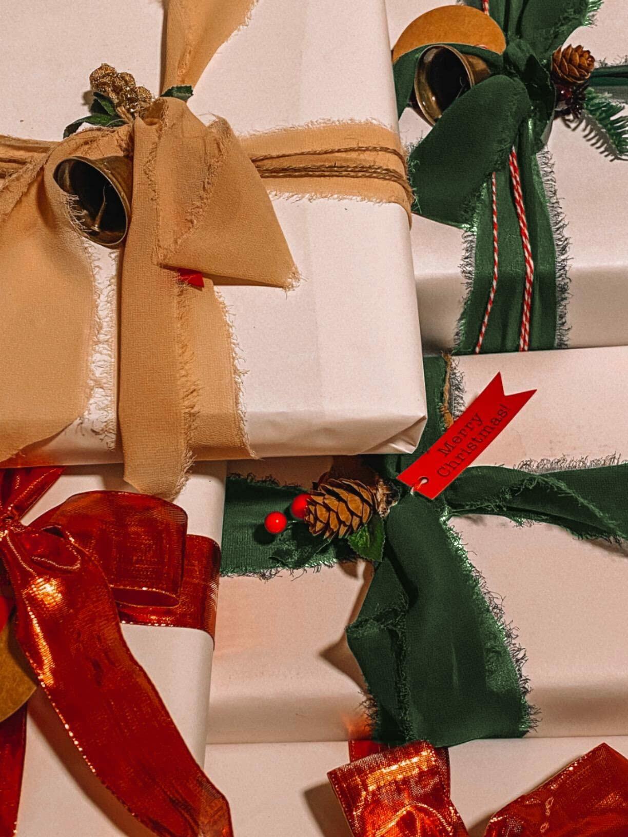 SIMISI RIBBON Christmas Chiffon Silk Ribbon 1.5'' 5 Yards x4 Rolls Green Red