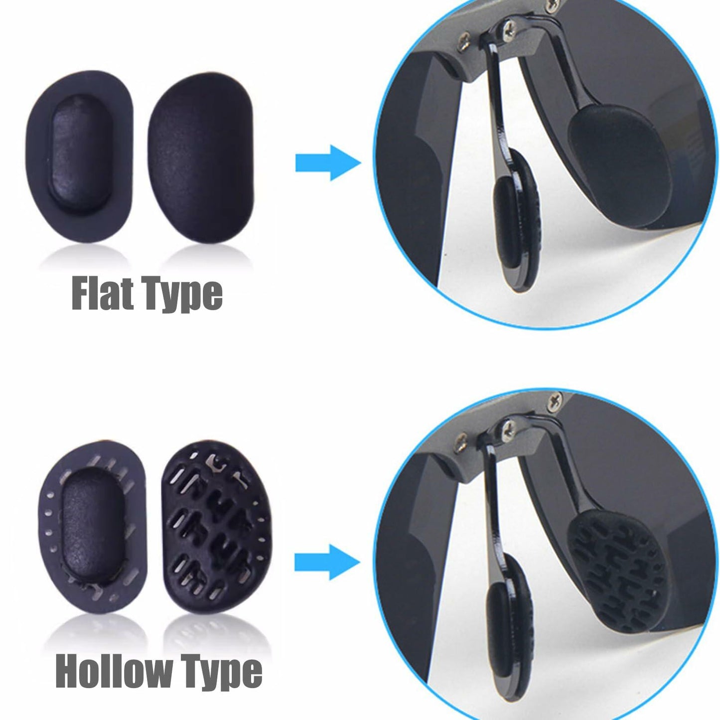 TORWOL 5 Pairs Silicone Glasses Nose Pads Push-in Anti-Slip Black Replacement