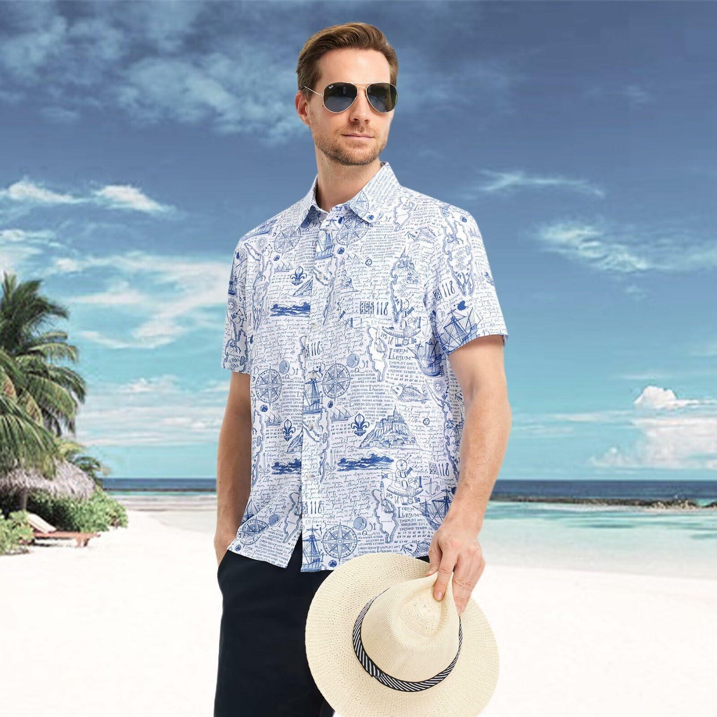 M MAELREG Men’s Floral Button Down Shirt Casual Summer Beach Cruise Top
