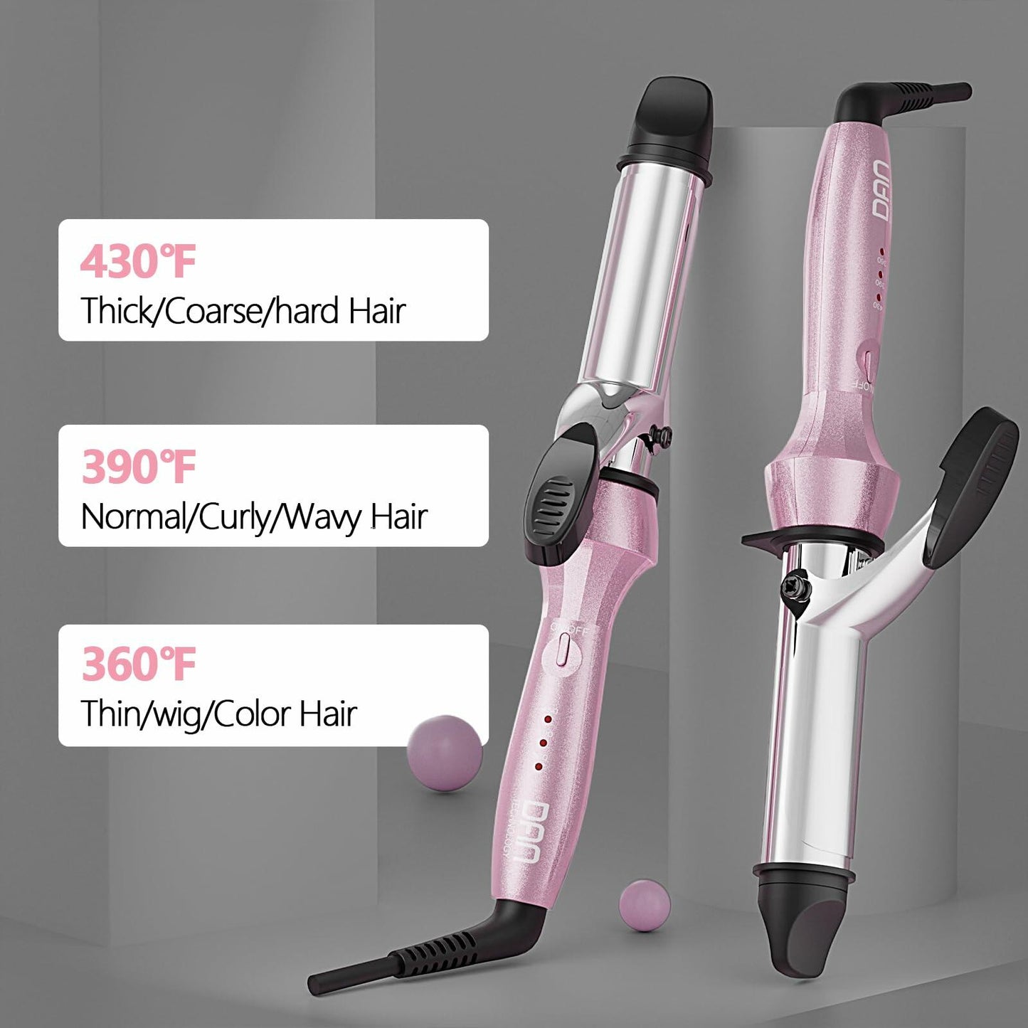 [Like New] DAN Technology 1" Dual Voltage Curling Iron Travel Hair Curler Pink Size 1 inch