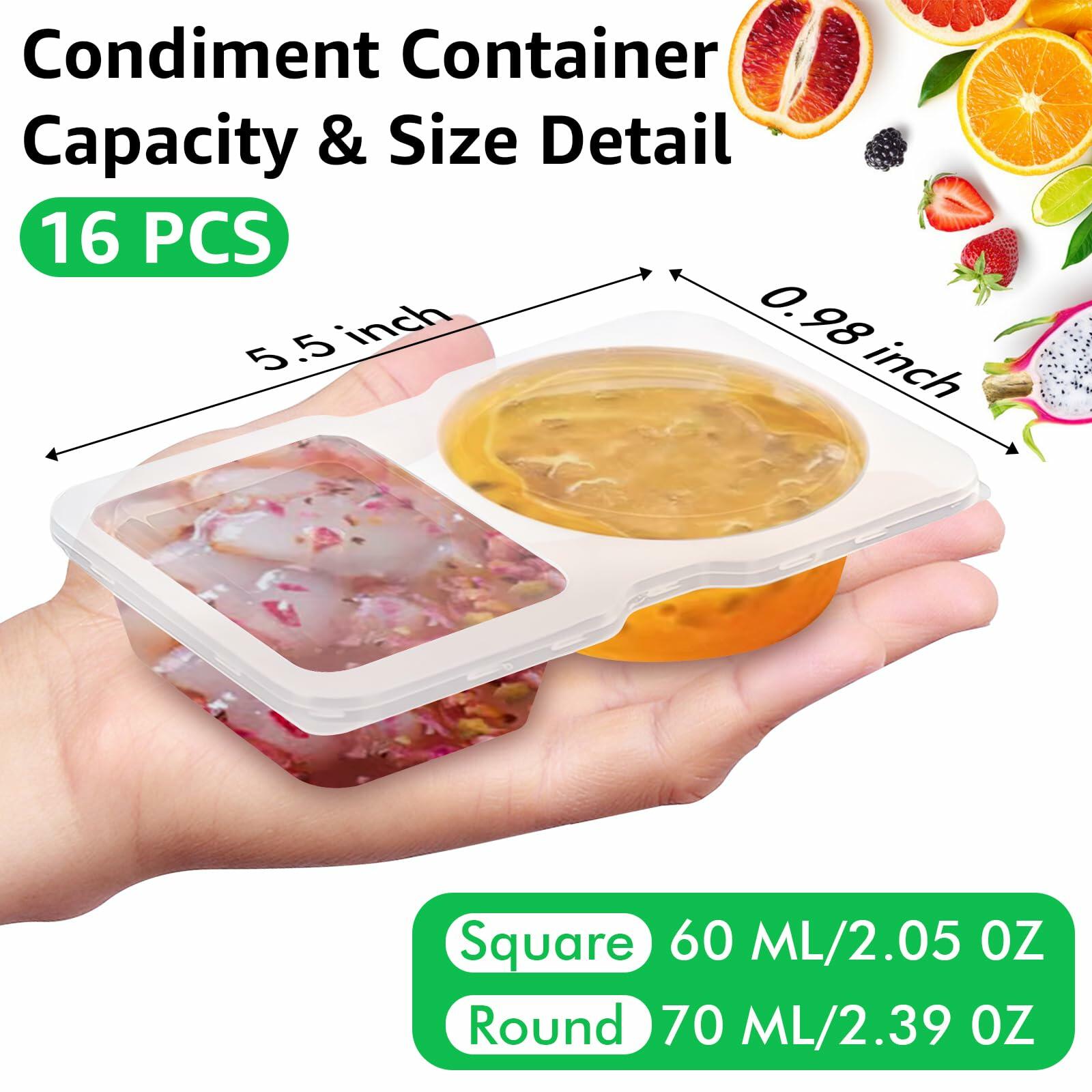 [Like New] PIRTA Double Compartment Condiment Containers with Lids 16 PCS Plastic