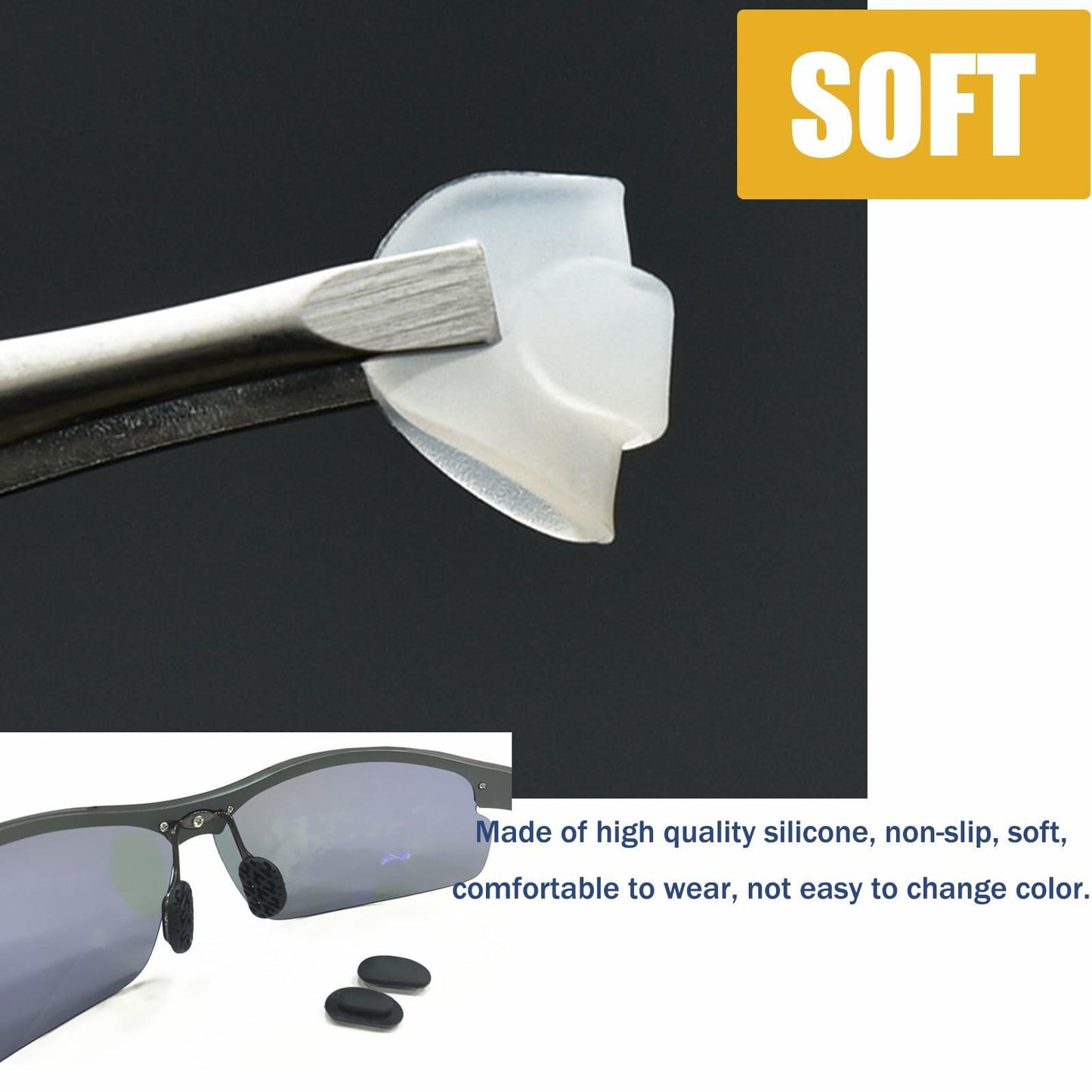 TORWOL 5 Pairs Silicone Glasses Nose Pads Push-in Anti-Slip Black Replacement