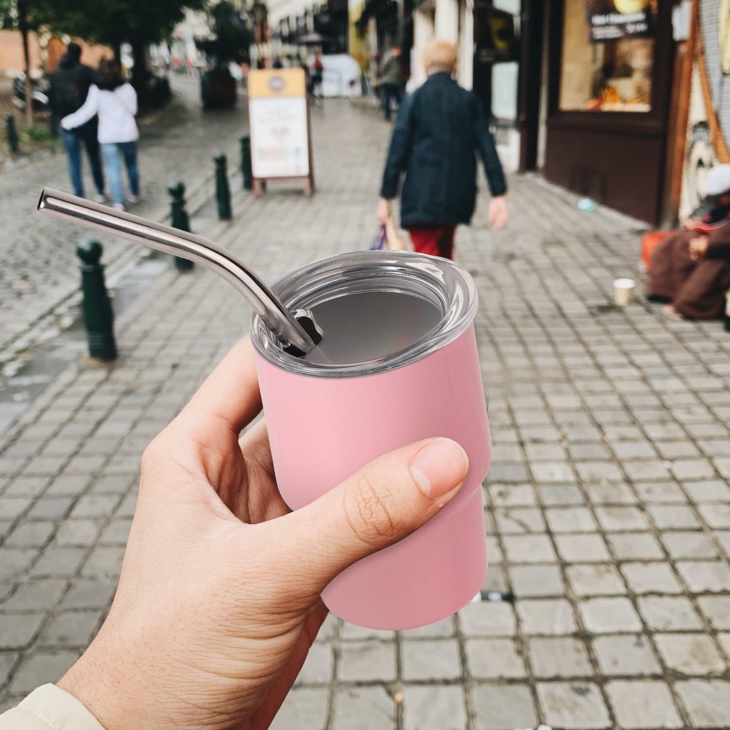 SAVITA Mini Tumbler Shot Glass Set 3oz Pink Stainless Steel with Lids Straw