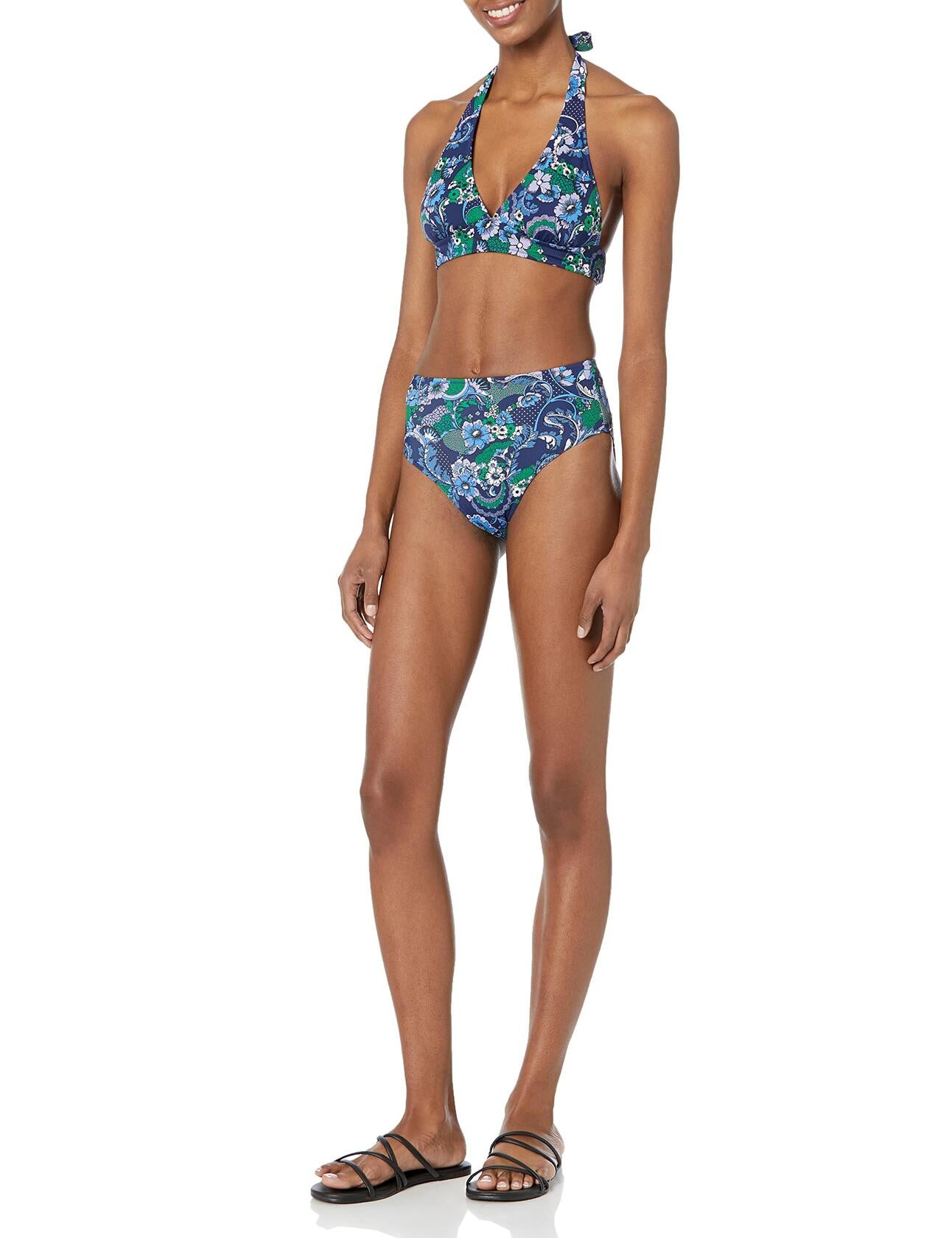 Amazon Essentials Women's High Waist Bikini Bottom Deep Blue Paisley Size XS