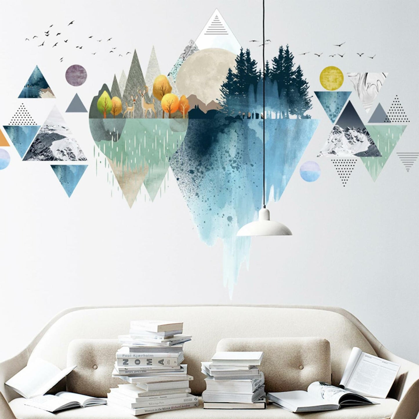 Nordic Geometric Mountain Reflection Wall Stickers Removable Blue Vinyl